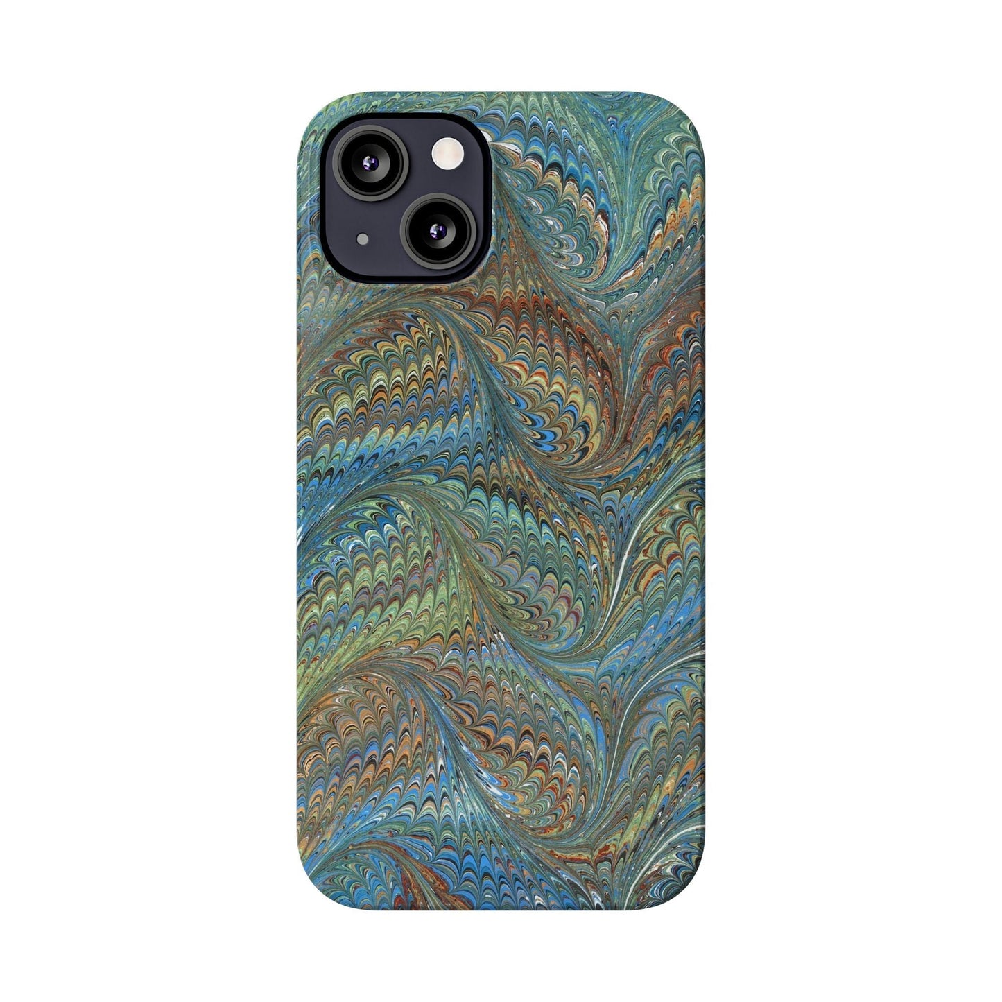 Blue and Green Italian Marbled Swirl Design, Italy Feather Phone Case, Multi-Color, Slim Phone Cases, Case-Mate IPHONE16 and all sizes