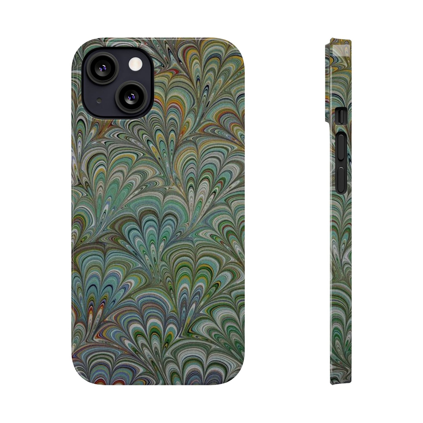 Deep Green Peacock Italian Marbled Design, Italy Feather Phone Case, Multi-Color, Slim Phone Cases, Case-Mate IPHONE16 and all sizes