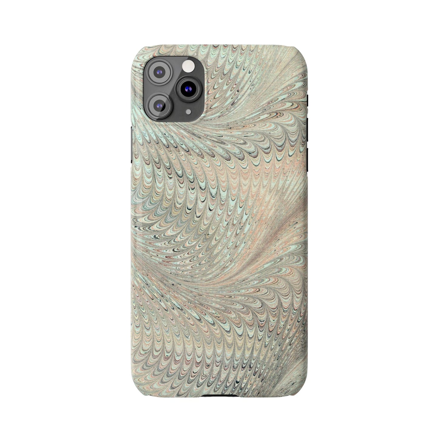 Marbled VIntage Design, Italian Feather Phone Case, Green Hues, Mint, Beige, Neutrals, Slim Phone Cases, IPHONE16 and all sizes