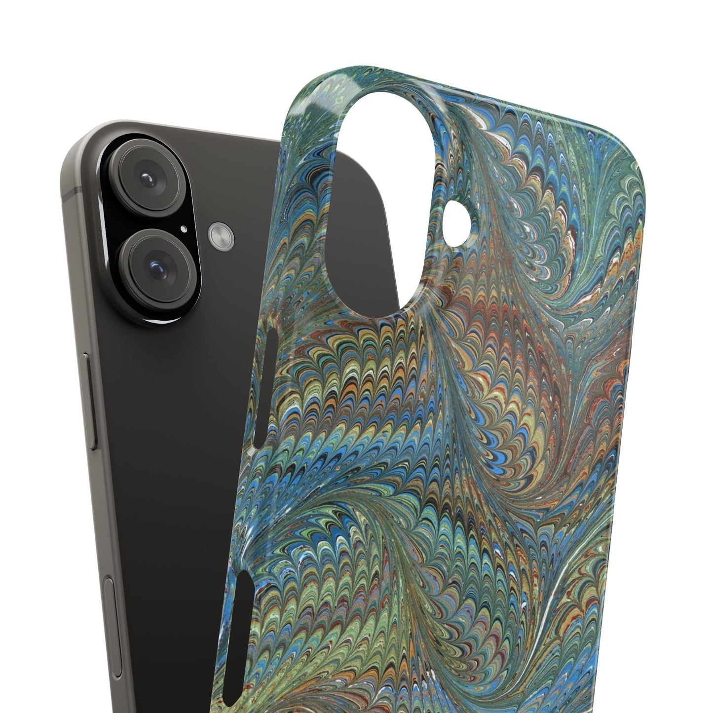 Blue and Green Italian Marbled Swirl Design, Italy Feather Phone Case, Multi-Color, Slim Phone Cases, Case-Mate IPHONE16 and all sizes