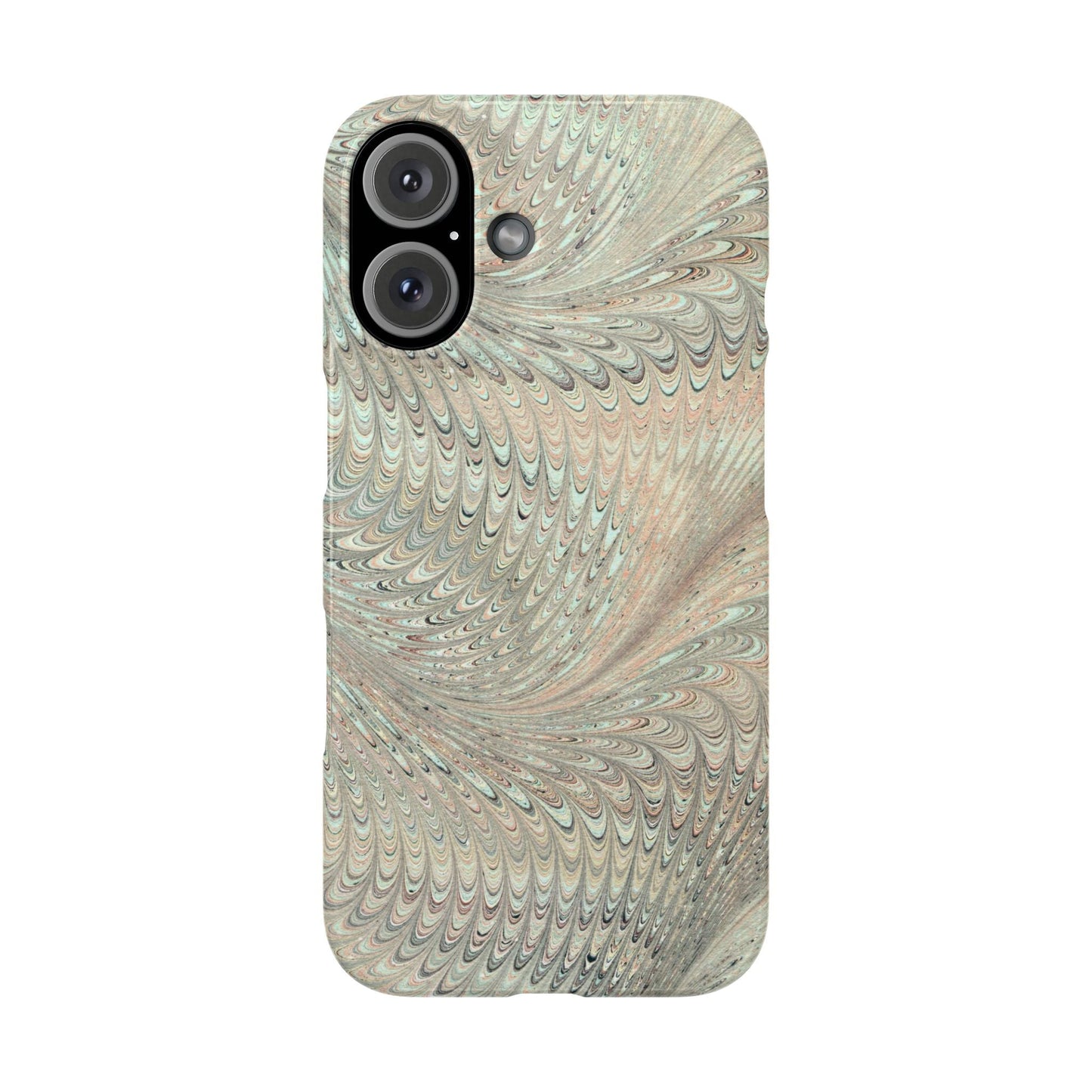 Marbled VIntage Design, Italian Feather Phone Case, Green Hues, Mint, Beige, Neutrals, Slim Phone Cases, IPHONE16 and all sizes