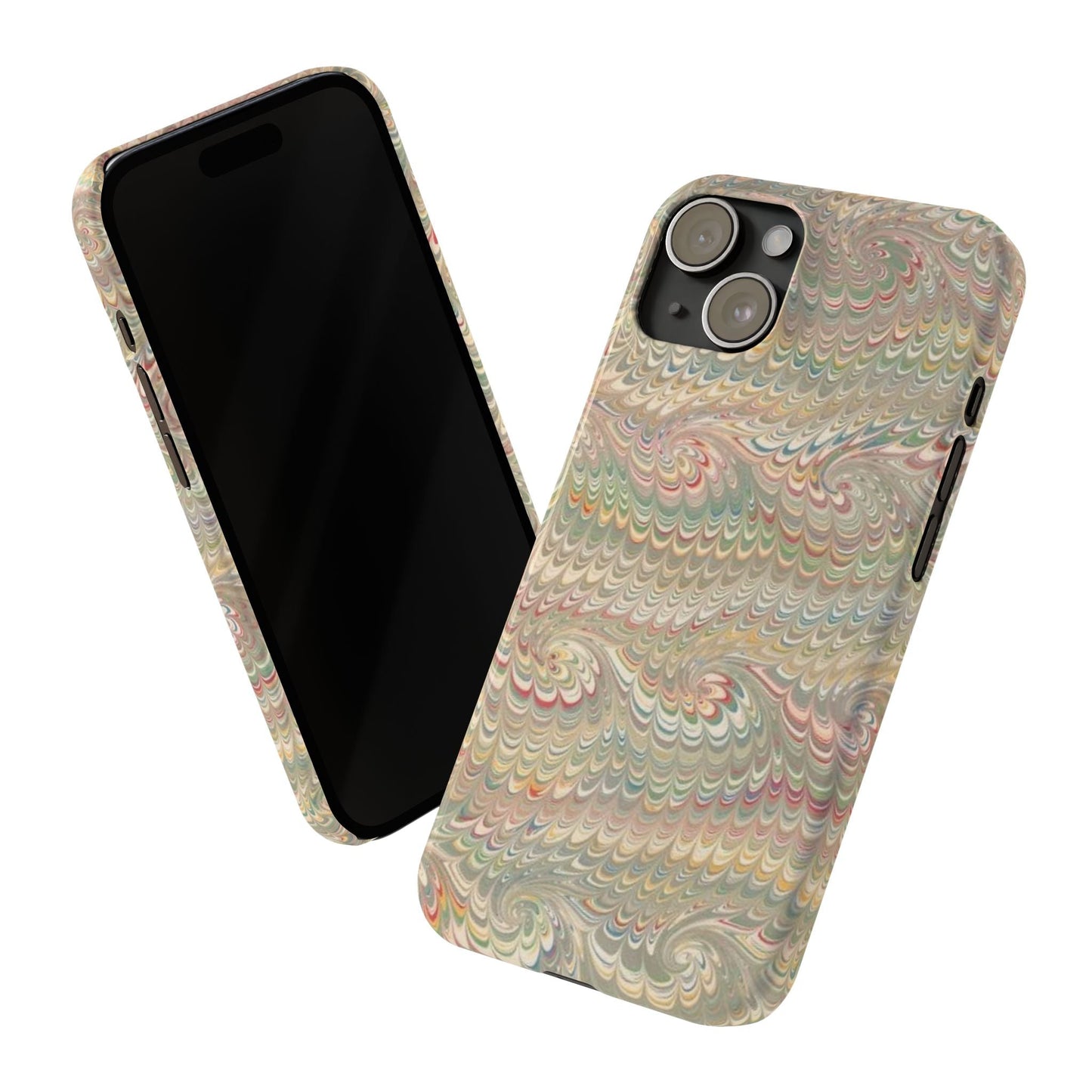 Soft Green and Multi-Colored Marbled Design, Italy Feather Phone Case, Multi-Color, Slim Phone Cases, Case-Mate IPHONE16 and all sizes