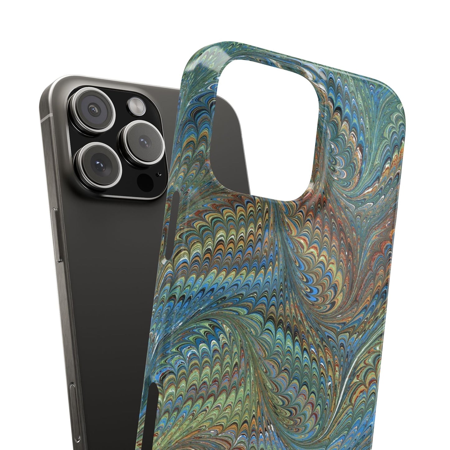 Blue and Green Italian Marbled Swirl Design, Italy Feather Phone Case, Multi-Color, Slim Phone Cases, Case-Mate IPHONE16 and all sizes