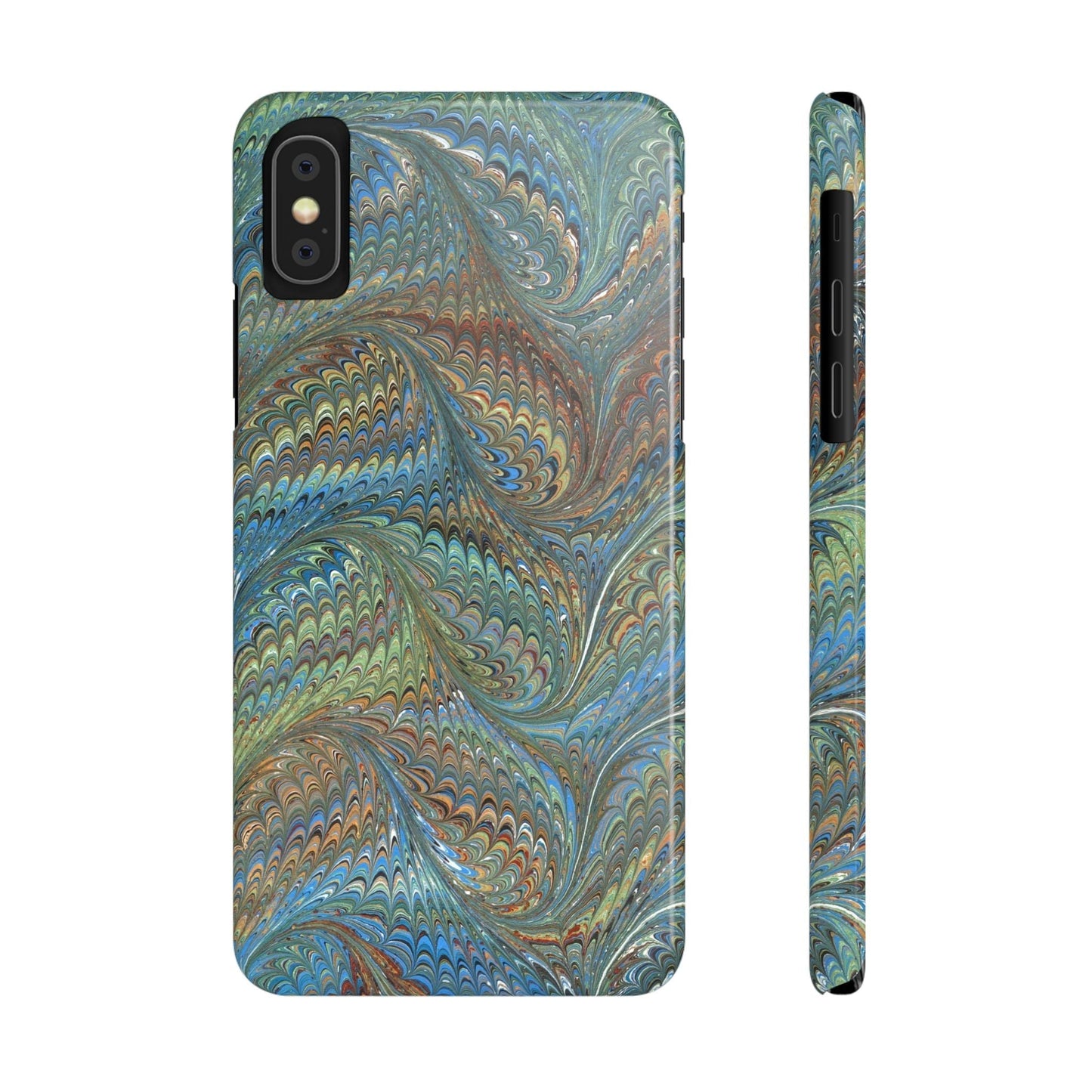 Blue and Green Italian Marbled Swirl Design, Italy Feather Phone Case, Multi-Color, Slim Phone Cases, Case-Mate IPHONE16 and all sizes