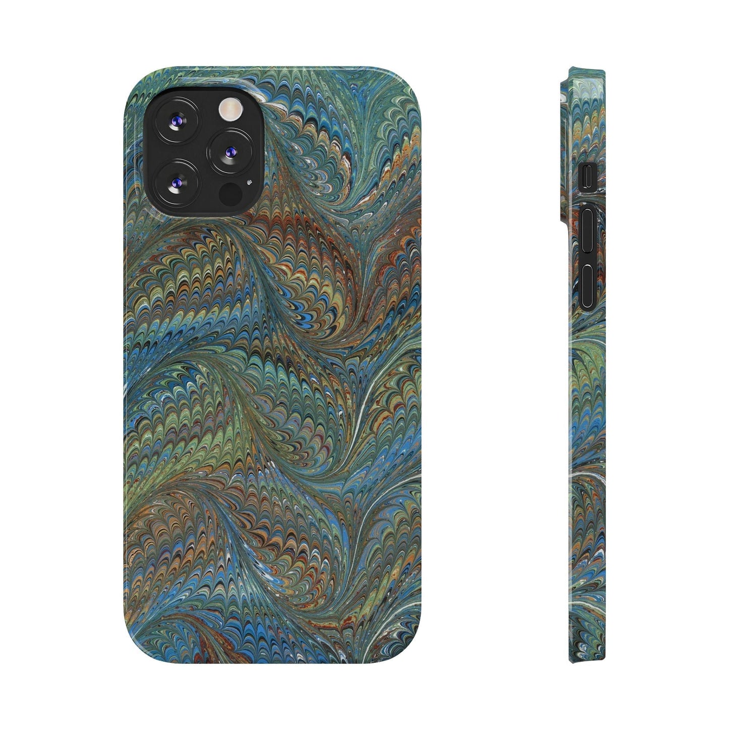 Blue and Green Italian Marbled Swirl Design, Italy Feather Phone Case, Multi-Color, Slim Phone Cases, Case-Mate IPHONE16 and all sizes