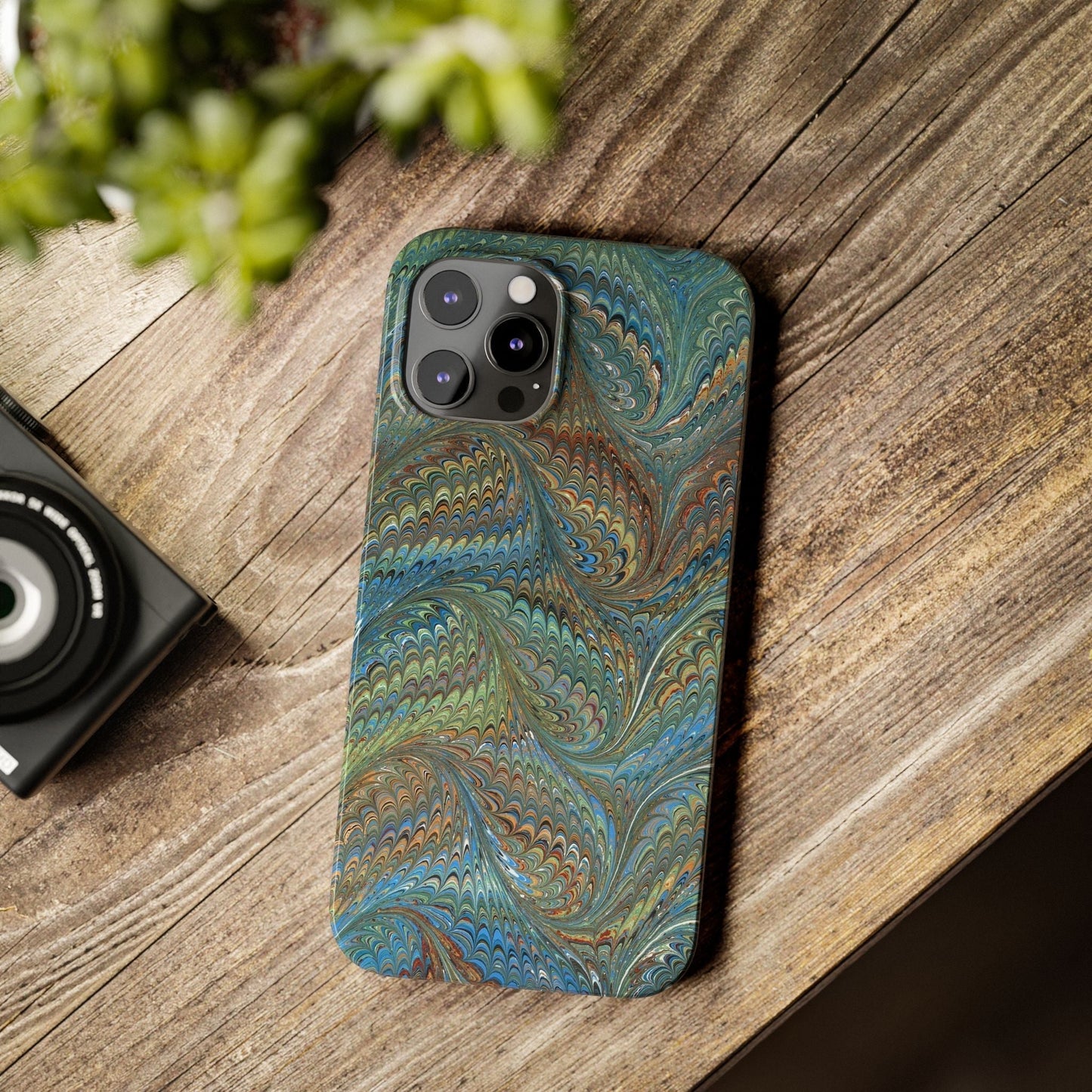 Blue and Green Italian Marbled Swirl Design, Italy Feather Phone Case, Multi-Color, Slim Phone Cases, Case-Mate IPHONE16 and all sizes
