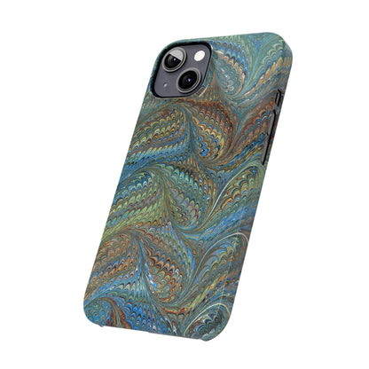 Blue and Green Italian Marbled Swirl Design, Italy Feather Phone Case, Multi-Color, Slim Phone Cases, Case-Mate IPHONE16 and all sizes