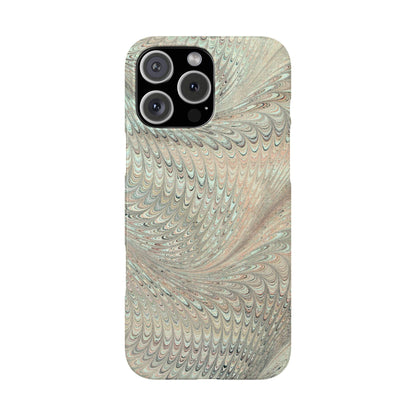 Marbled VIntage Design, Italian Feather Phone Case, Green Hues, Mint, Beige, Neutrals, Slim Phone Cases, IPHONE16 and all sizes