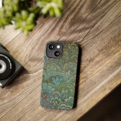 Deep Green Peacock Italian Marbled Design, Italy Feather Phone Case, Multi-Color, Slim Phone Cases, Case-Mate IPHONE16 and all sizes