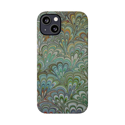 Deep Green Peacock Italian Marbled Design, Italy Feather Phone Case, Multi-Color, Slim Phone Cases, Case-Mate IPHONE16 and all sizes